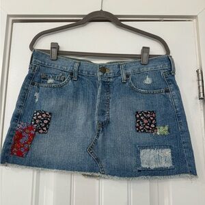 Levi's Denim Women's Patchwork Mini Skirt Size 11 Button Fly Distressed